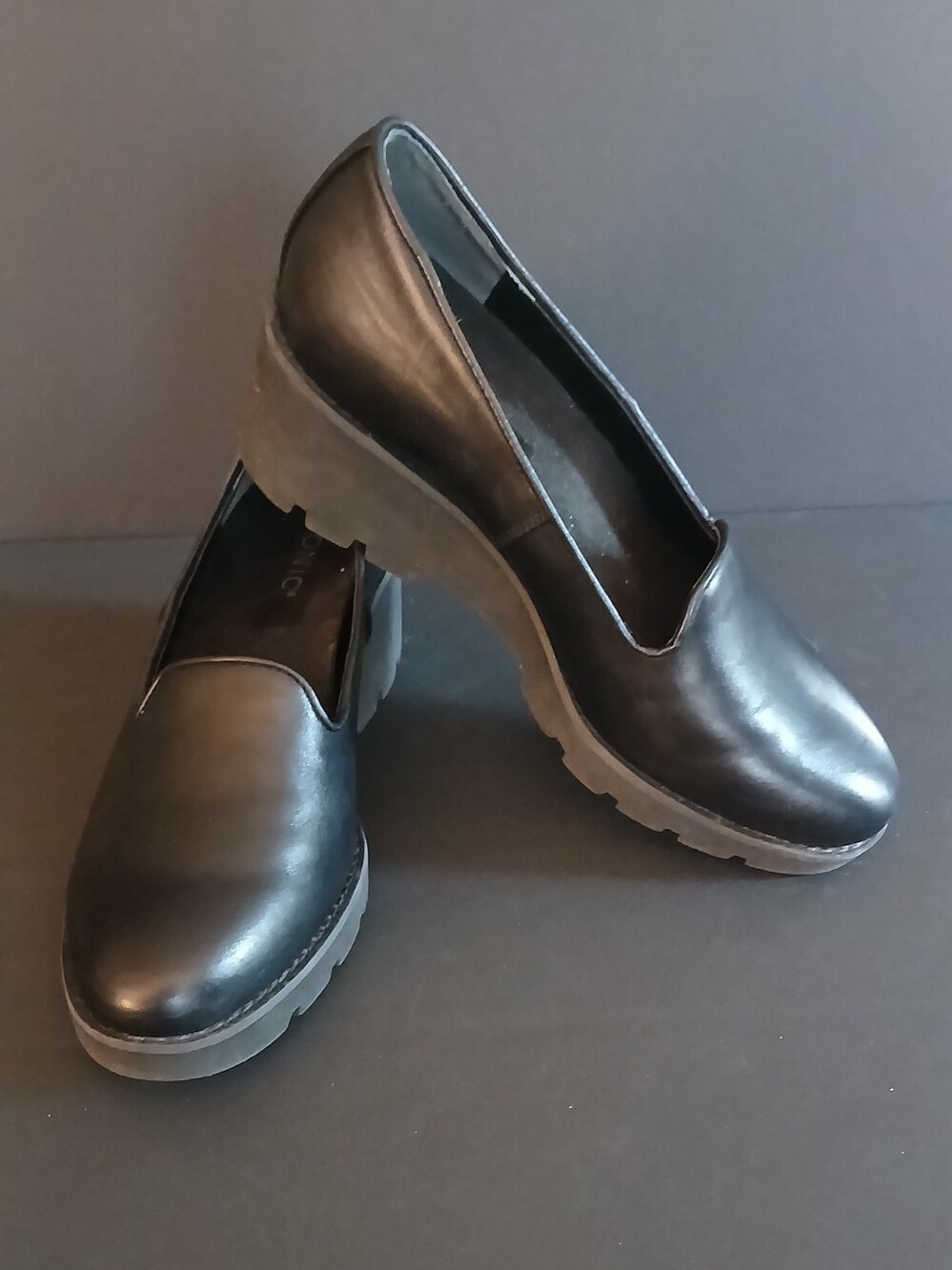 Vionic Black Slip-On Lug Sole Loafers